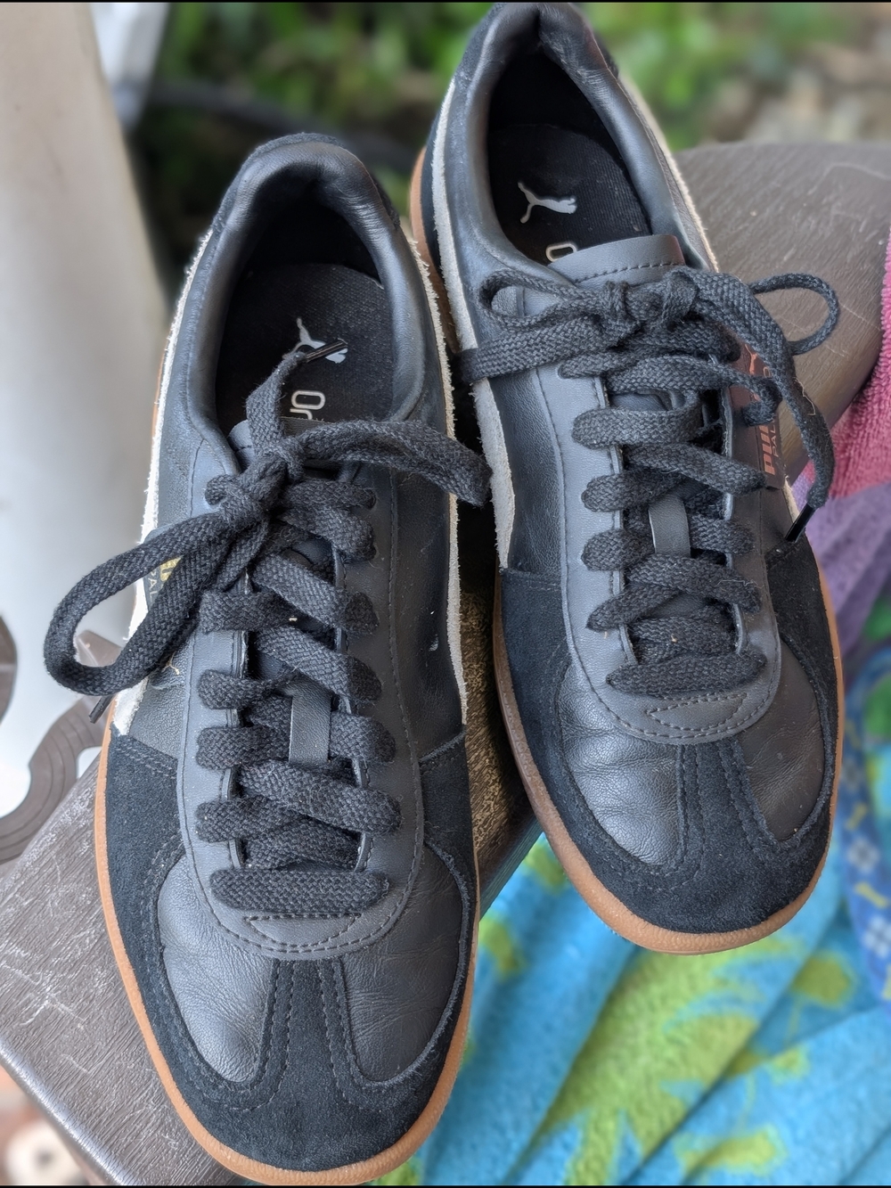 Puma Women’s Black Leather & Suede Sneakers with Gum Sole
